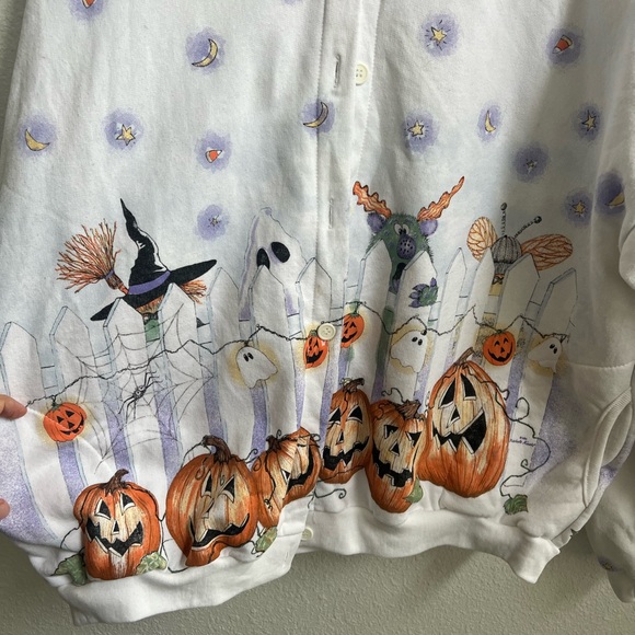 Artisans Sunschein Design Vintage cardigan Halloween graphic white sweater XXL - Picture 6 of 8